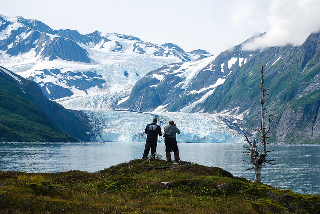 Surprise Glacier is photographed during a trip to Alaska to catalog glacial melt and other climate-related research. Image: Don Becker. August 22, 2008. USGS